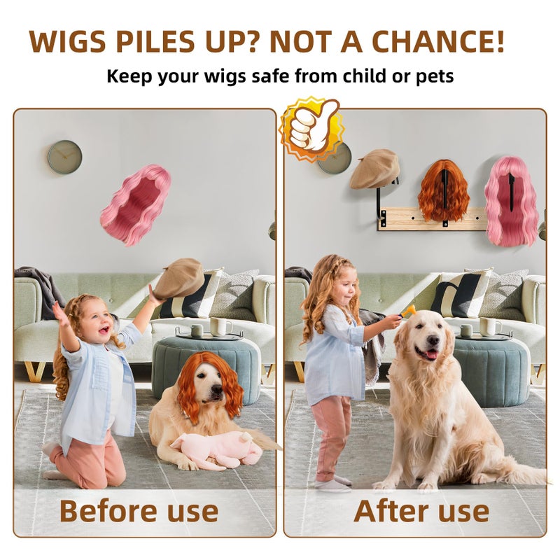 MEEMENG Wig holder for Multiple Wigs, 6 PCS Sturdy Wall - Mounted Hanging Rack for Wigs, Wig Hanger Solution for Drying, Styling & Display, Preserves Shape - Image 2