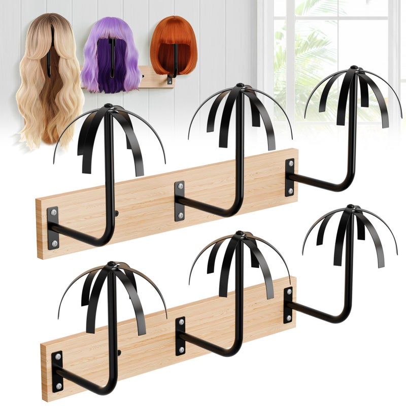 MEEMENG Wig holder for Multiple Wigs, 6 PCS Sturdy Wall - Mounted Hanging Rack for Wigs, Wig Hanger Solution for Drying, Styling & Display, Preserves Shape - Image 1