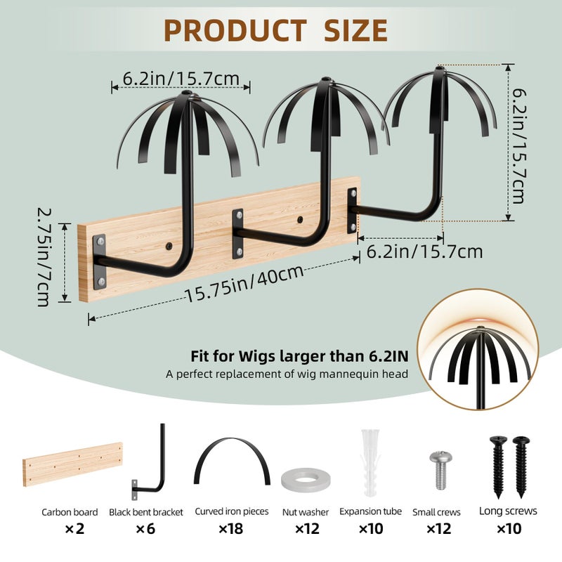 MEEMENG Wig holder for Multiple Wigs, 6 PCS Sturdy Wall - Mounted Hanging Rack for Wigs, Wig Hanger Solution for Drying, Styling & Display, Preserves Shape - Image 5