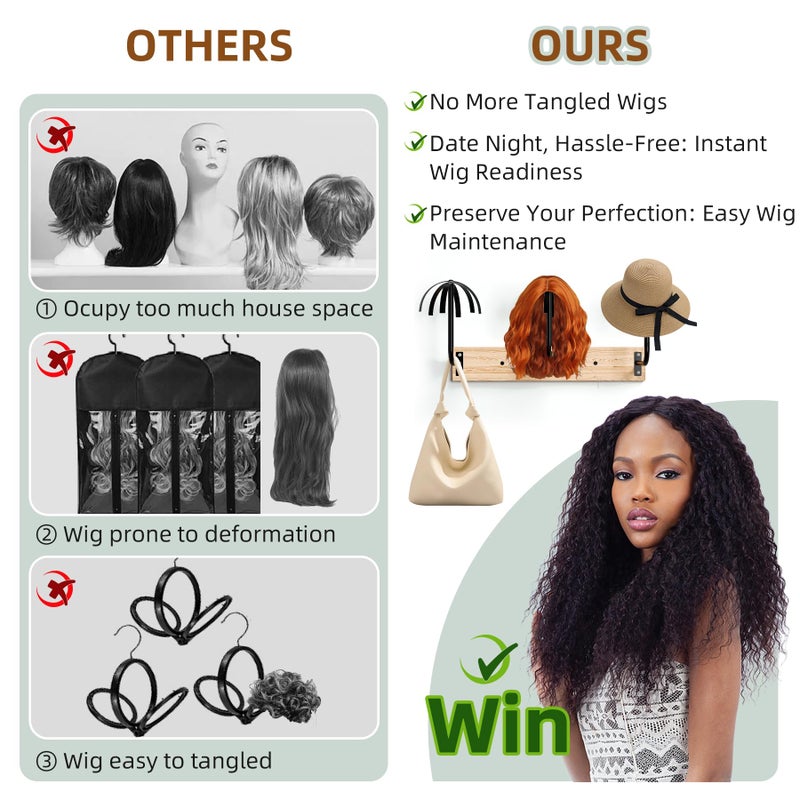 MEEMENG Wig holder for Multiple Wigs, 6 PCS Sturdy Wall - Mounted Hanging Rack for Wigs, Wig Hanger Solution for Drying, Styling & Display, Preserves Shape - Image 4