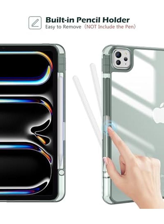 Procases For Ipad Pro 13 Inch Case With Pencil Holder 2024 M4 7Th Gen 2024 Ipad Pro M4 13 Cover Clear Transparent Back Soft Tpu Bumper Ipad M4 13 Smart Folio Auto Sleep Wake Olivegreen - Image 5