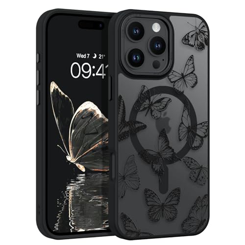 BENTOBEN for iPhone 16 Pro Max Case,Cute Butterfly Pattern iPhone 16 Pro Max Magnetic Case [Compatible with MagSafe] Translucent Matte Slim Protective Cover for iPhone 16 Pro Max 6.9", Black - Image 1
