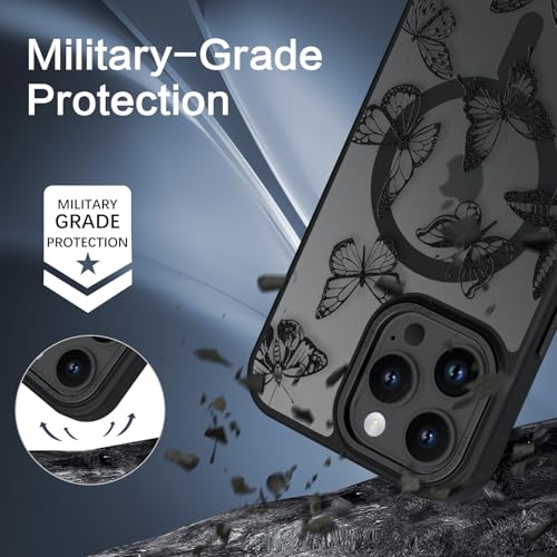 BENTOBEN for iPhone 16 Pro Max Case,Cute Butterfly Pattern iPhone 16 Pro Max Magnetic Case [Compatible with MagSafe] Translucent Matte Slim Protective Cover for iPhone 16 Pro Max 6.9", Black - Image 3
