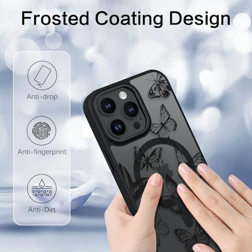 BENTOBEN for iPhone 16 Pro Max Case,Cute Butterfly Pattern iPhone 16 Pro Max Magnetic Case [Compatible with MagSafe] Translucent Matte Slim Protective Cover for iPhone 16 Pro Max 6.9", Black - Image 4