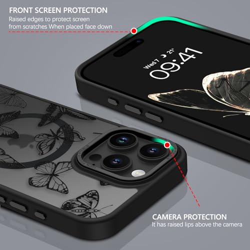 BENTOBEN for iPhone 16 Pro Max Case,Cute Butterfly Pattern iPhone 16 Pro Max Magnetic Case [Compatible with MagSafe] Translucent Matte Slim Protective Cover for iPhone 16 Pro Max 6.9", Black - Image 2