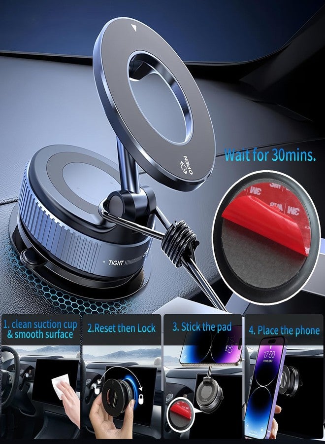 YAOKEEP Magnetic Car Phone Holder for Magsafe [96+LBS Suction & 2800gf Magnetic], 360°Adjustable Vacuum Suction Cup Car Phone Mount, Car Mount for iPhone 17 Pro Max 16 15 14 13 12 - Image 5