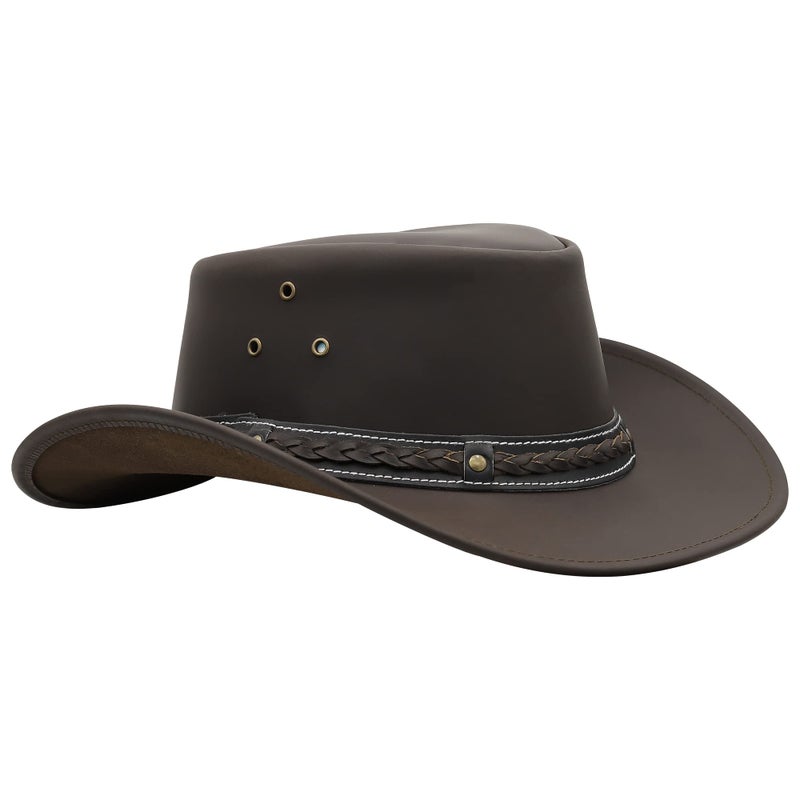 Sidewinder Australian Leather Cowboy Hat Bush Aussie Style Summer Western Outback Black and Brown Cowgirl Christmas Hat - Image 1