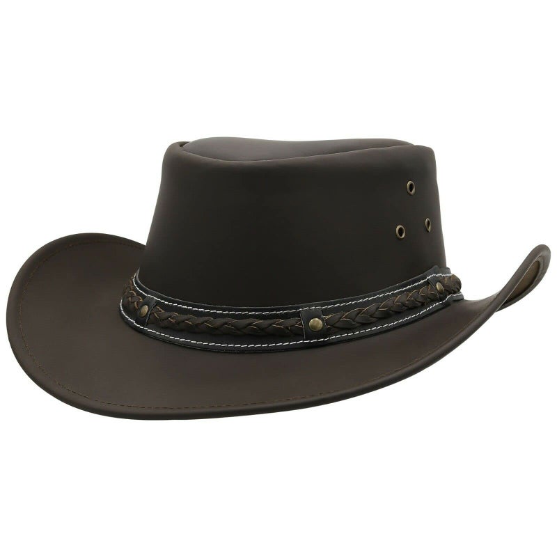 Sidewinder Australian Leather Cowboy Hat Bush Aussie Style Summer Western Outback Black and Brown Cowgirl Christmas Hat - Image 5