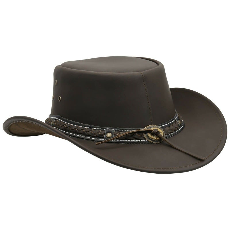 Sidewinder Australian Leather Cowboy Hat Bush Aussie Style Summer Western Outback Black and Brown Cowgirl Christmas Hat - Image 4