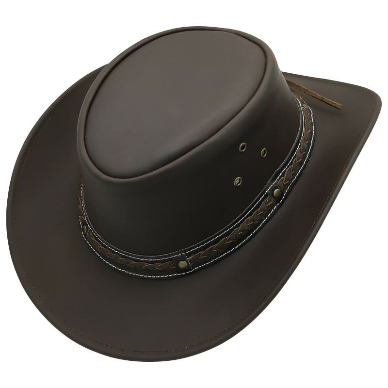 Sidewinder Australian Leather Cowboy Hat Bush Aussie Style Summer Western Outback Black and Brown Cowgirl Christmas Hat - Image 3