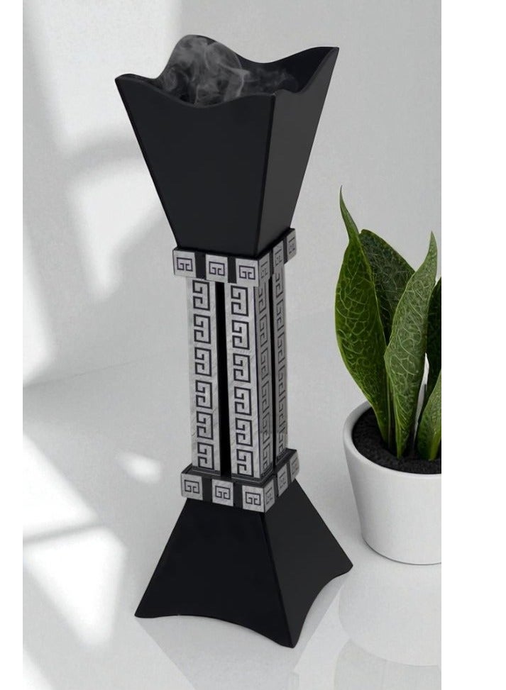 fan baytk Luxury vertical incense burner, large size (80 x 23 x 23 cm): Elegant black design with geometric silver engravings, ideal for incense in living rooms and bedrooms, adding a touch of tranquility and beauty to the place