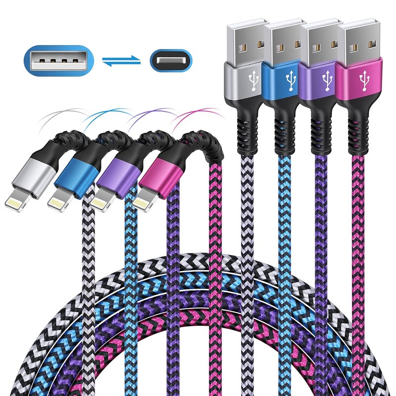 Haoano Multi-use well optimized build iPhone Charger 4Pack/3-6ft, Long Braided Lightning Cables, Fast Charging Power Charger Cords for iPhone 14 13 12 Pro Max/11Pro Max/SE/X/XS/XR/8/7 Plus, iPad Mini, Air, Cargador Wire Lightening Colored Closed & open space compatible - Image 1