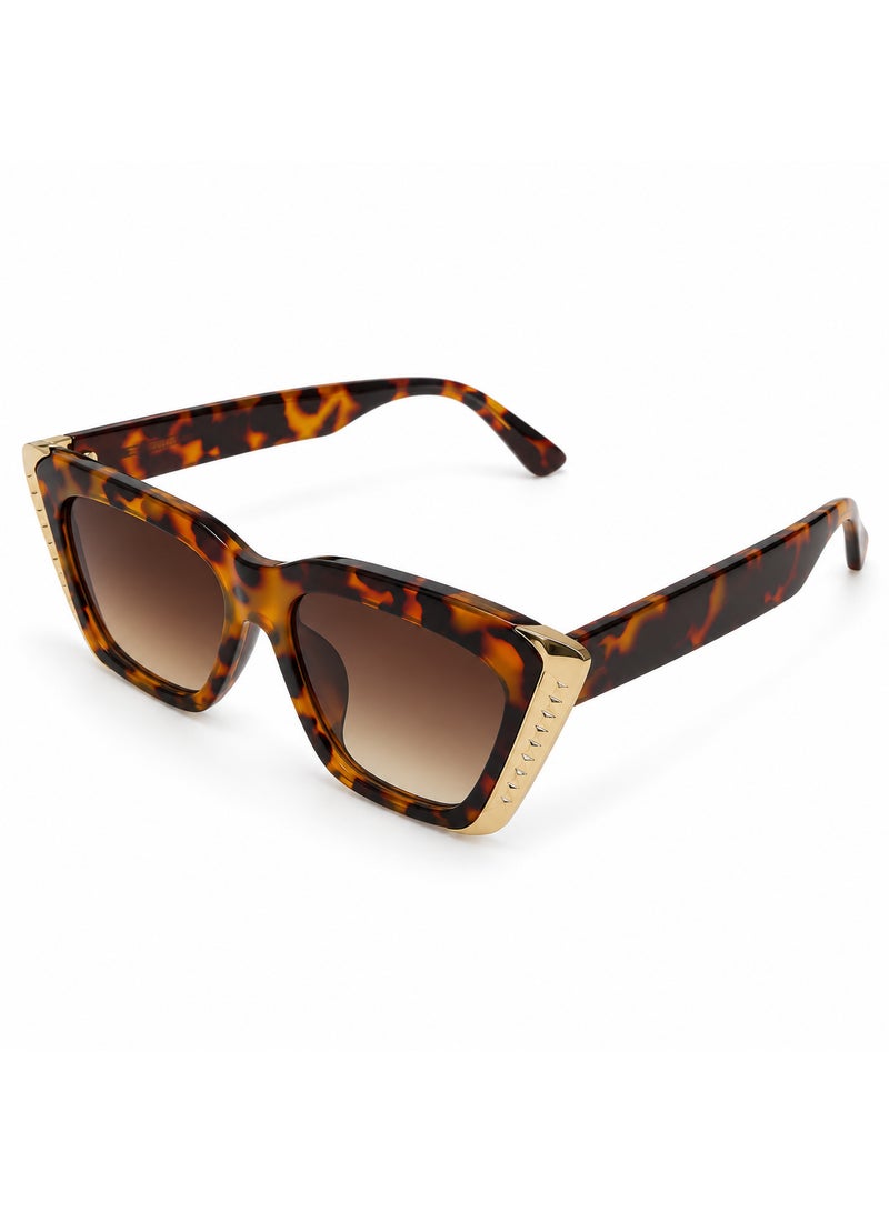 Cat-Eye Sunglasses with Tortoiseshell Frame, Brown Gradient Lenses, and Gold-Tone Accents - Image 1