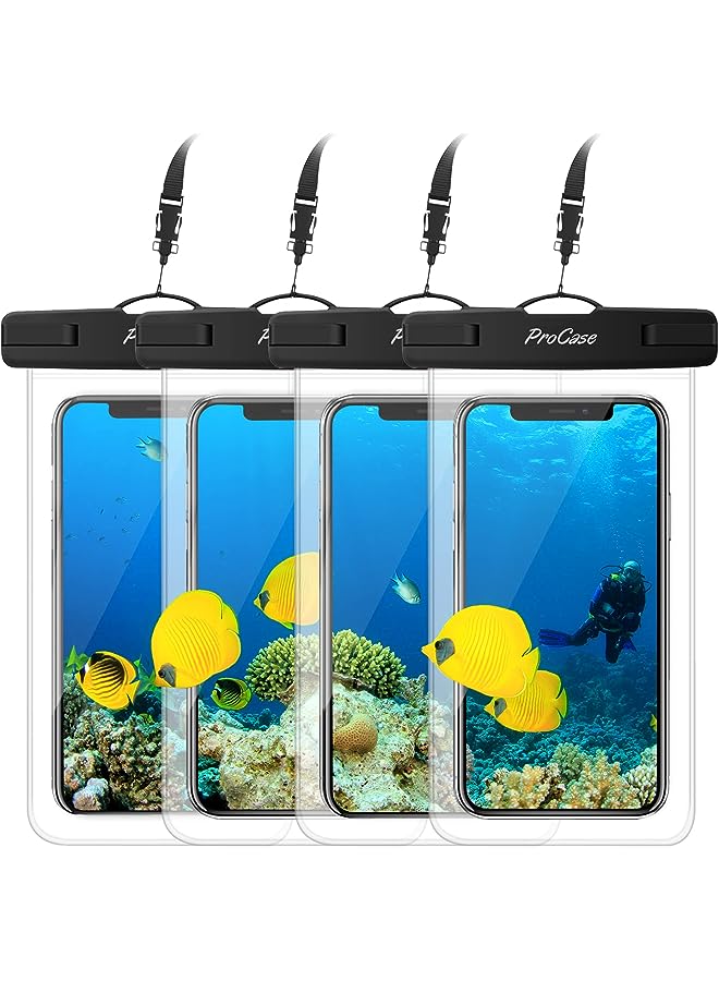 Procases Universal Waterproof Pouch, Cellphone Dry Bag Underwater 7" Case for iPhone 14 13 12 11 Pro Max Plus, iPhone Xs Max XR X 8 7 6S, Galaxy S20 Ultra S10 S9 S8-4 Pack,Clear - Image 1