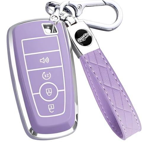 AAWQVRG Key Fob Cover for Ford - Premium Soft TPU Shell Full Protection Case with Keychain, Fits Bronco Sport Maverick Ranger Explorer Expedition Escape Edge Mustang F150 F250 F350 Fusion, Purple 4-Button - Image 1