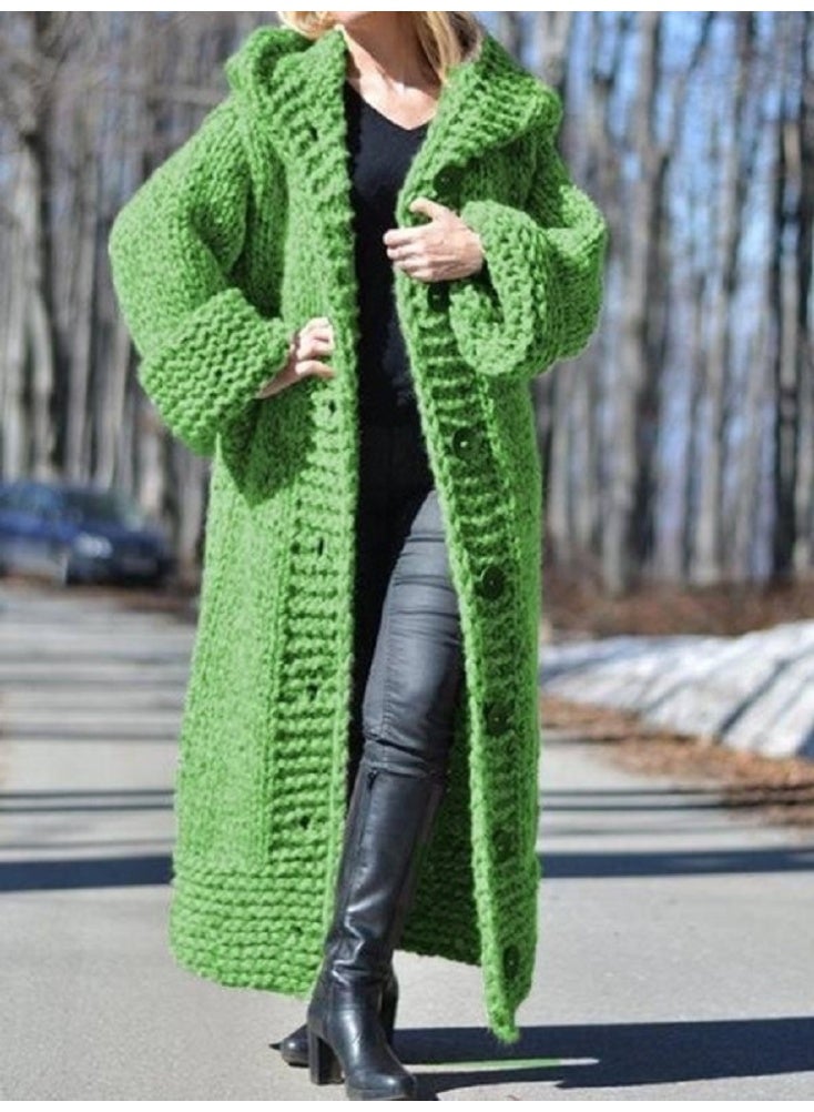 NIBEMINENT Women Hooded Knit Sweater Thick Coat Button Long Jumpers Solid Elegant Loose Coats Jumpers Casual Lady Winter - Image 1