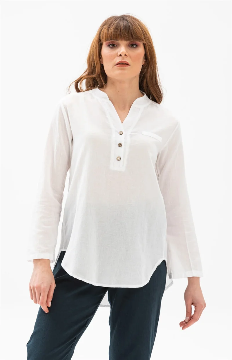 Eliş Şile Bezi Long Sleeve Şile Cloth Acacia Blouse White Byz