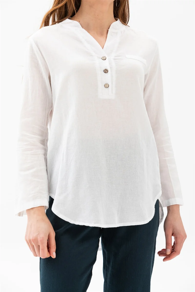 Eliş Şile Bezi Long Sleeve Şile Cloth Acacia Blouse White Byz
