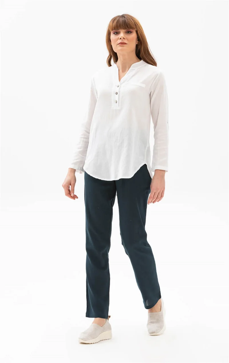 Eliş Şile Bezi Long Sleeve Şile Cloth Acacia Blouse White Byz