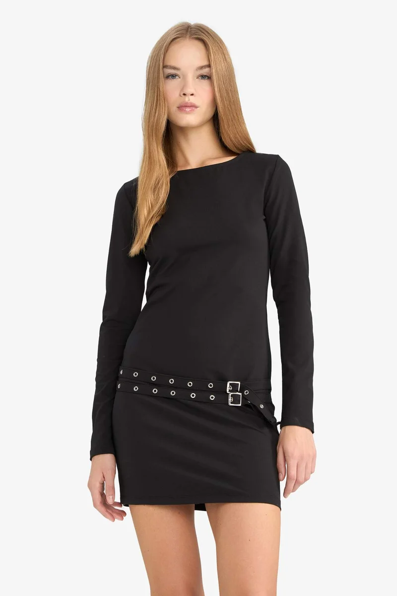 ديفاكتو Afra x DeFacto Bodycon Long Sleeve Mini Dress