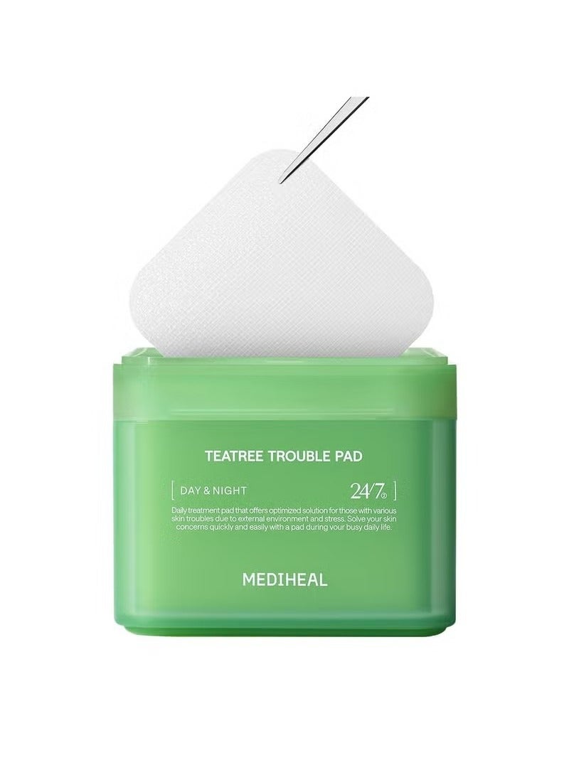 MEDIHEAL Teatree Trouble Facial Toner Pads with Tea Tree & Lactobacillus - Soothing Cotton Pads for Sensitive & Acne Prone Skin - Vegan Face Gauze, 100 Pads - Image 1