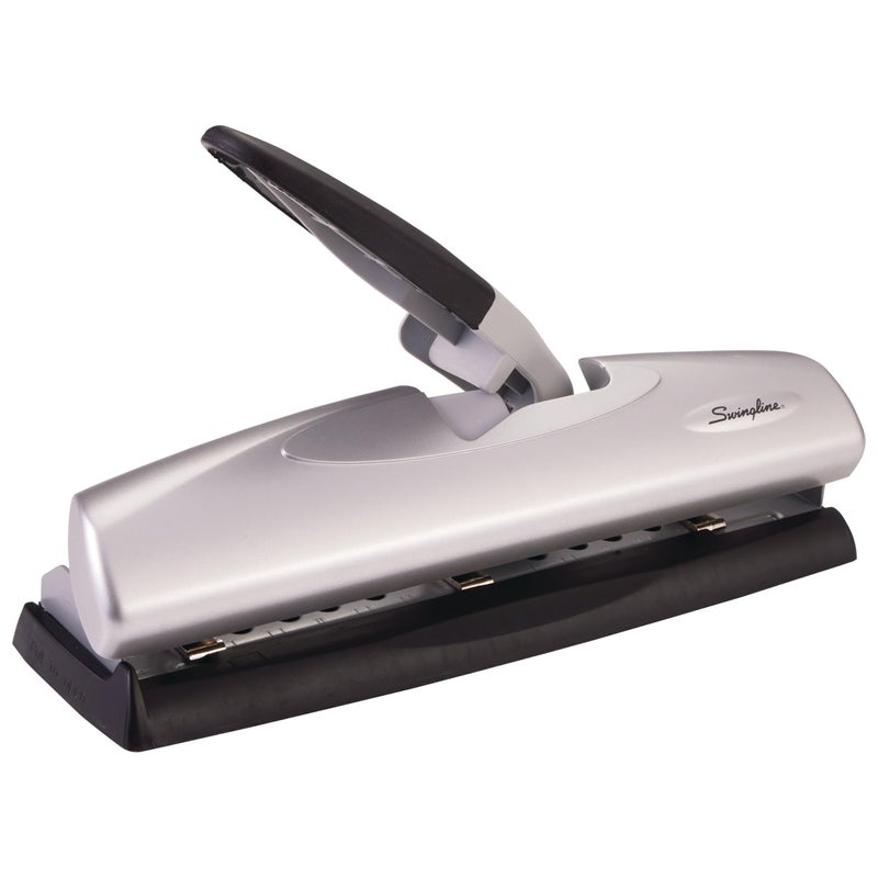 Swingline 3 Hole Punch, 20 Sheet Capacity Three Hole Puncher 3 Ring, Adjustable 2-7 Hole Paper Punch, LightTouch Low Effort, Black & Silver (74030) - Image 1