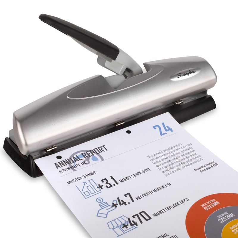 Swingline 3 Hole Punch, 20 Sheet Capacity Three Hole Puncher 3 Ring, Adjustable 2-7 Hole Paper Punch, LightTouch Low Effort, Black & Silver (74030) - Image 5