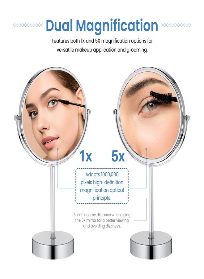 KIBI Free Standing Magnifying Makeup Mirror | Dual-Sided 1X/5X Magnification | 360° Rotating Vanity Mirror for Precise Grooming, Skincare & Beauty (Chrome, KMM103) - Image 4