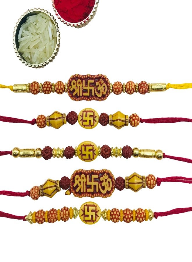 AROOMAN™ Handmade Desginer Rakhi, Rakhi Combo For Brother/Bhai With Roli Chawal Pack-05, Multicolor - Image 1