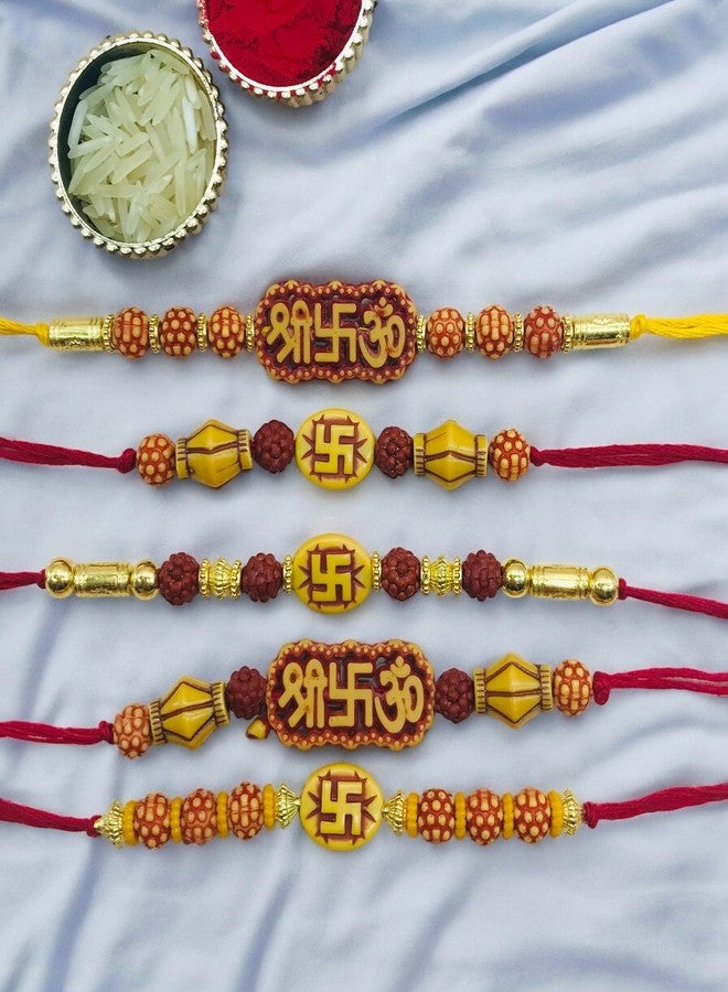 AROOMAN™ Handmade Desginer Rakhi, Rakhi Combo For Brother/Bhai With Roli Chawal Pack-05, Multicolor - Image 2