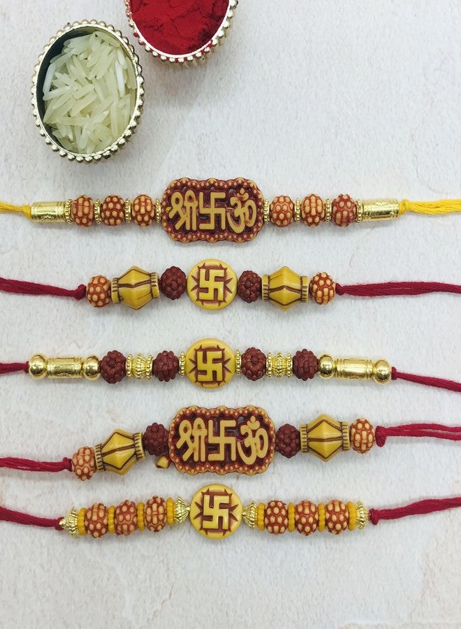 AROOMAN™ Handmade Desginer Rakhi, Rakhi Combo For Brother/Bhai With Roli Chawal Pack-05, Multicolor - Image 4
