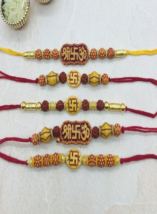 AROOMAN™ Handmade Desginer Rakhi, Rakhi Combo For Brother/Bhai With Roli Chawal Pack-05, Multicolor - Image 3