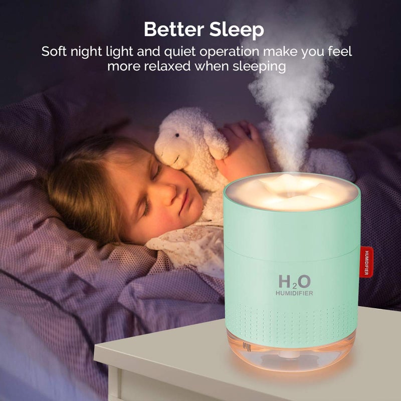 MOVTIP Green Portable Mini Humidifier, 500ml Small Cool Mist USB Desktop Humidifier for Baby Bedroom, Travel, Office, Home - Auto Shut-Off, 2 Mist Modes, Super Quiet - Image 3