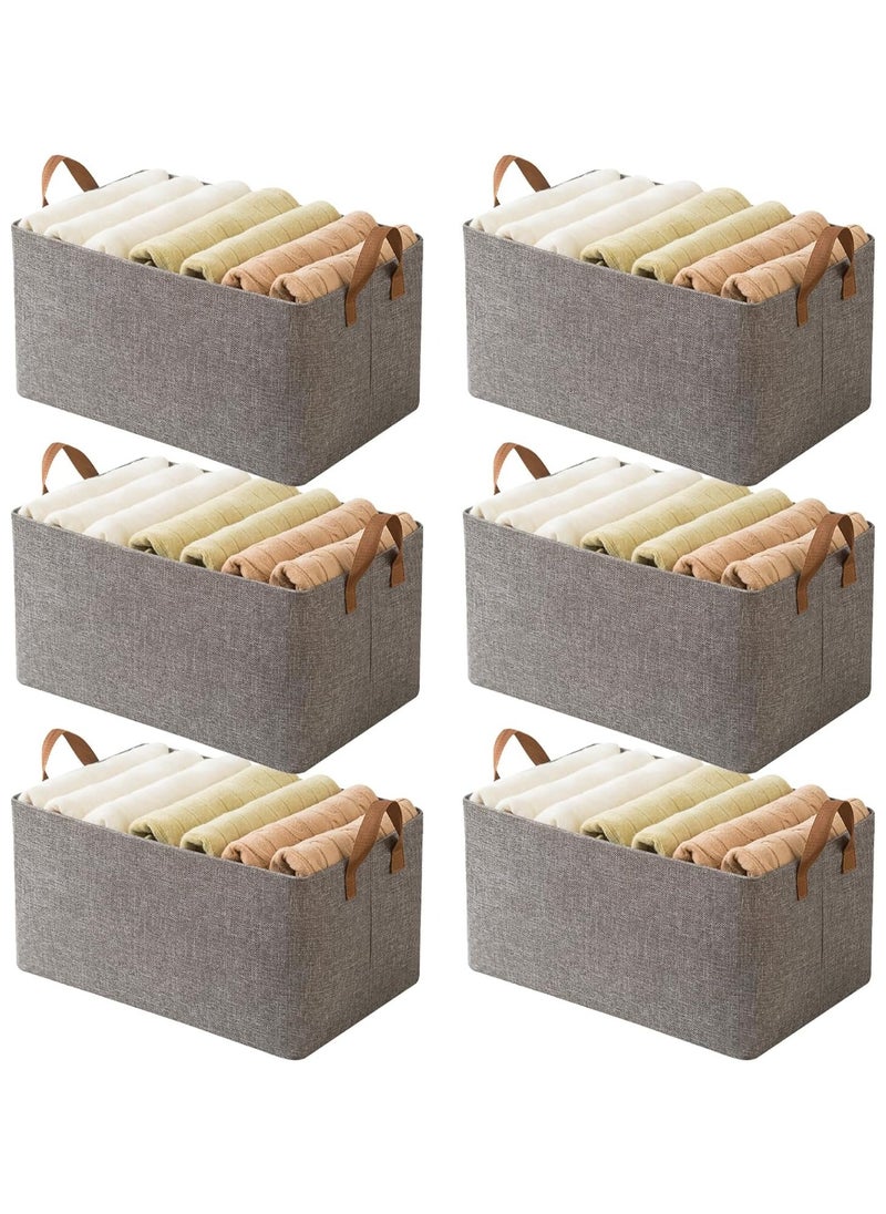 AUTOYSUR 6PCS Foldable Closet Storage Box,Storage Bins Organizer with Handle,Closet Storage Bins with Handles,Closet Shelf Organizer and Storage,Linen Fabric Storage Baskets Washable (Grey)  - Image 1