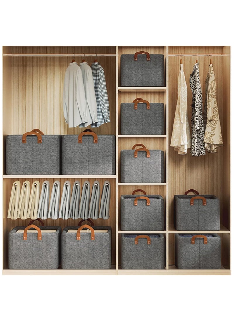 AUTOYSUR 6PCS Foldable Closet Storage Box,Storage Bins Organizer with Handle,Closet Storage Bins with Handles,Closet Shelf Organizer and Storage,Linen Fabric Storage Baskets Washable (Grey)  - Image 2