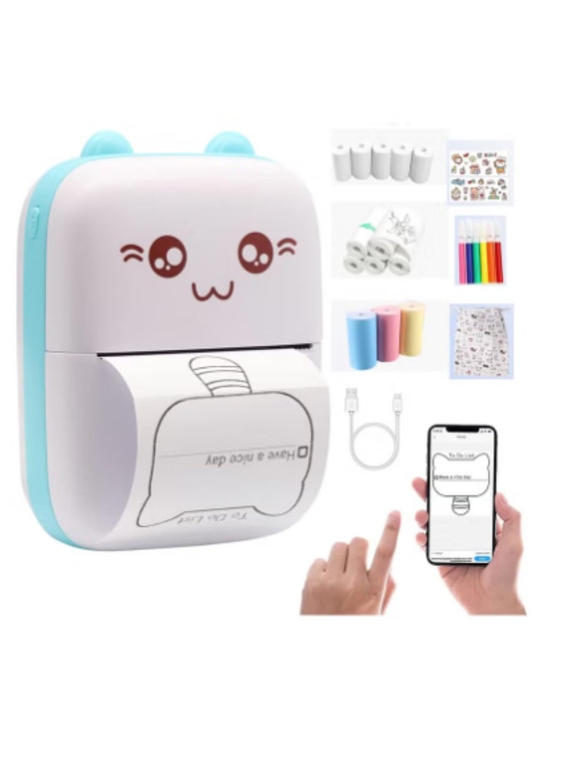 Mini Printer,Portable Labler Maker with 13 Rolls Paper,Bluetooth Sticker Printer Wireless Inkless printer Compatible with iOS/Android for Study Notes Journal,Memo,Photo,Lists,QR,Adress - Image 1