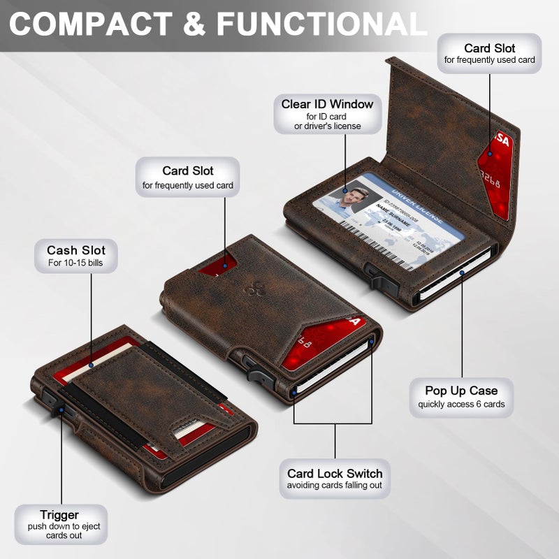 SEMORID Wallet for Men Wallet with Slim Pop Up Card Holder 9-13 Cards, Bifold Minimalist Smart Wallet RFID Blocking Credit Card Holder with ID Window & Stretchable Cash Slot Compact Metal Aluminum Card Case - Image 5