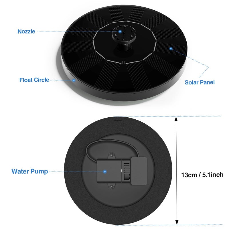AUTGA Solar Fountain, Floating Solar Powered Water Fountain Pump for Bird Bath, Garden, Pond, Pool, Outdoor (1W) - Image 4
