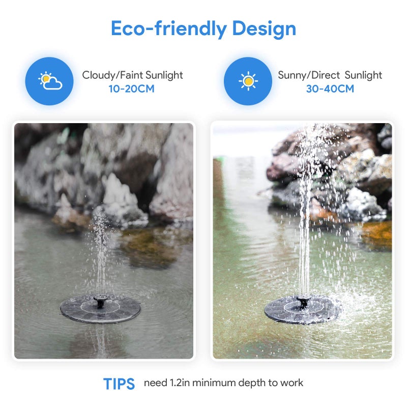 AUTGA Solar Fountain, Floating Solar Powered Water Fountain Pump for Bird Bath, Garden, Pond, Pool, Outdoor (1W) - Image 5