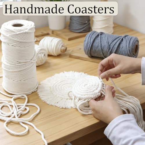 Pafusen Desk Coasters Set of 2, Cute Coaster for Desk, Round Handmade Woven Coaster for Boho Home Decor, CupCoasters for Office Kitchen Dining Room Bar Farmhouse, Coasters Set for Drinks, Beer, Coffee - Image 4