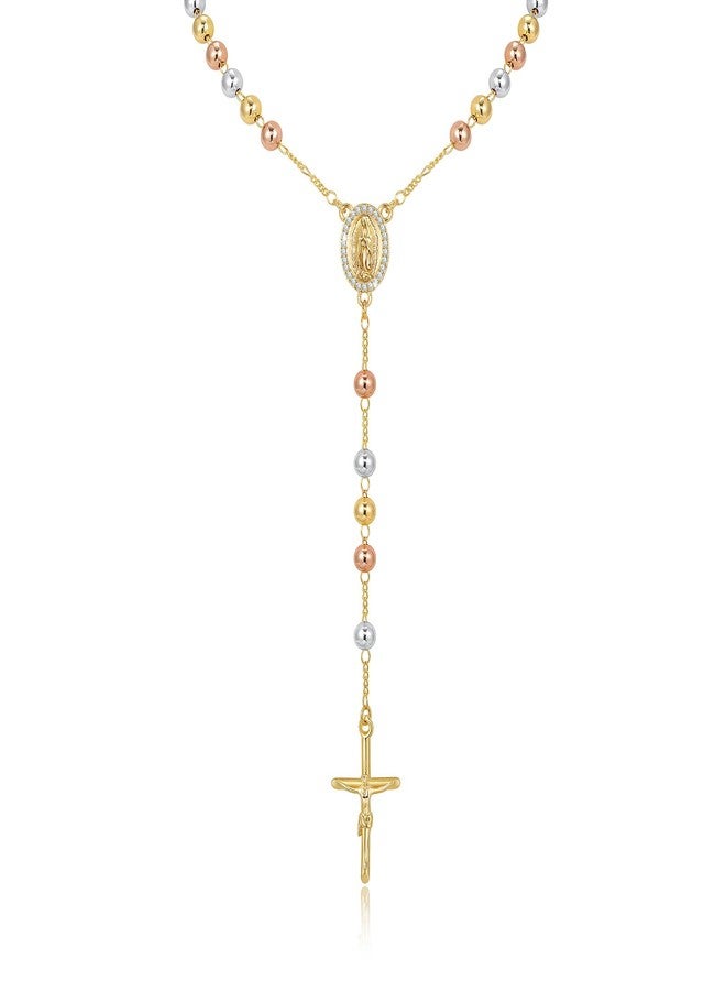 XUANPAI Gold Rosary Necklace for Women - 14k Gold Plated Virgin Mary Necklaces,Non Tarnish Golden Catholic Rosary Beads Cross Y Necklace,Rosarios Catolicos Crucifix Jewelry,Religious Virgen de Guadalupe Gift - Image 1