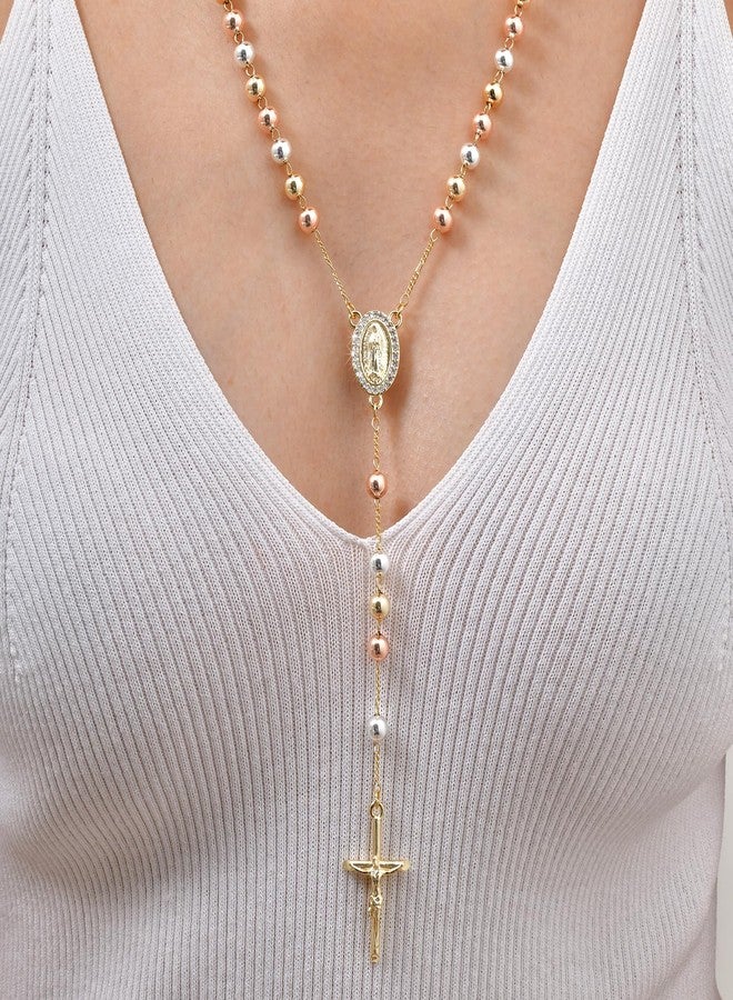 XUANPAI Gold Rosary Necklace for Women - 14k Gold Plated Virgin Mary Necklaces,Non Tarnish Golden Catholic Rosary Beads Cross Y Necklace,Rosarios Catolicos Crucifix Jewelry,Religious Virgen de Guadalupe Gift - Image 3