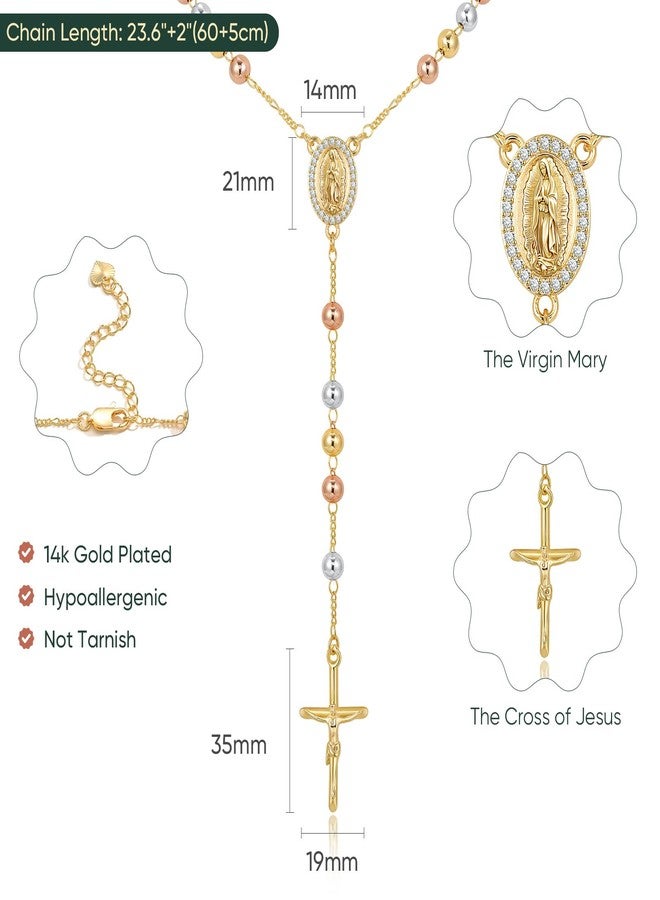 XUANPAI Gold Rosary Necklace for Women - 14k Gold Plated Virgin Mary Necklaces,Non Tarnish Golden Catholic Rosary Beads Cross Y Necklace,Rosarios Catolicos Crucifix Jewelry,Religious Virgen de Guadalupe Gift - Image 4