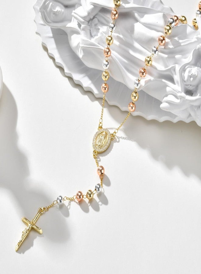 XUANPAI Gold Rosary Necklace for Women - 14k Gold Plated Virgin Mary Necklaces,Non Tarnish Golden Catholic Rosary Beads Cross Y Necklace,Rosarios Catolicos Crucifix Jewelry,Religious Virgen de Guadalupe Gift - Image 5