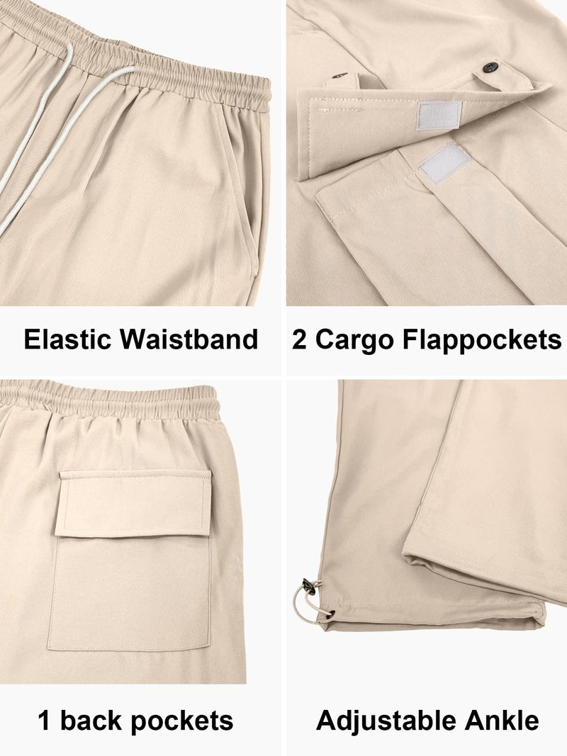 PLEPAN Men's Casual Cargo Pants with Drawstring Hems Elastic Waist Workout Pants Hiking Tactical Sweatpants Streetwear with Pockets Beige 3X-Large - Image 4