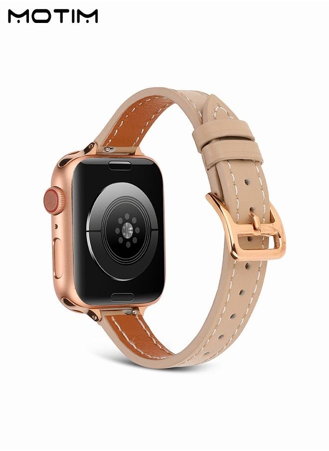 Motim - Slim Leather Bands Compatible with Apple Watch Band 38mm/40mm/41mm, Genuine Leather Top Grain Wristband, Thin Adjustable Replacement Strap for iWatch Ultra SE Series 10/9/8/7/6/5/4/3/2/1 - Image 1