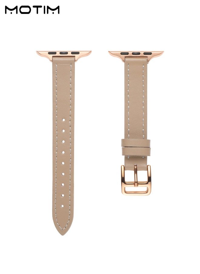 Motim - Slim Leather Bands Compatible with Apple Watch Band 38mm/40mm/41mm, Genuine Leather Top Grain Wristband, Thin Adjustable Replacement Strap for iWatch Ultra SE Series 10/9/8/7/6/5/4/3/2/1 - Image 1