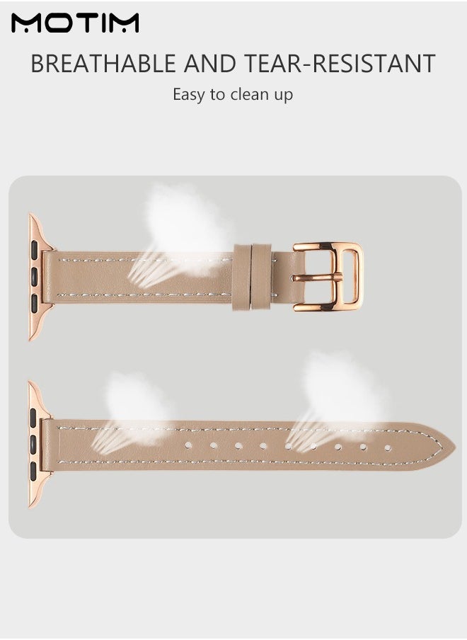 Motim - Slim Leather Bands Compatible with Apple Watch Band 38mm/40mm/41mm, Genuine Leather Top Grain Wristband, Thin Adjustable Replacement Strap for iWatch Ultra SE Series 10/9/8/7/6/5/4/3/2/1 - Image 1