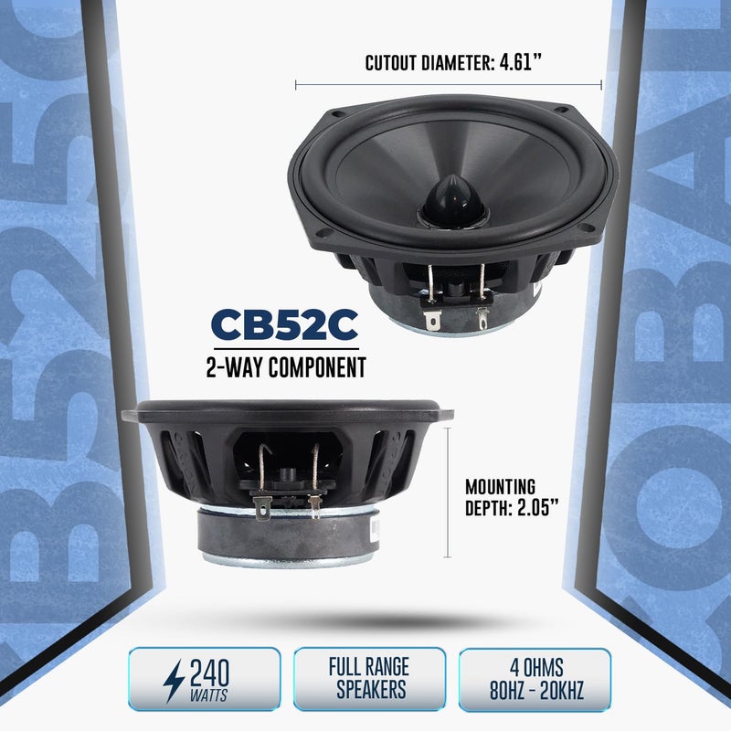 ORION Cobalt Series CB525C 2-Way Car Audio Component System - 5.25â€ Speakers, Full Range, Enhanced Bass, 240W, 4 Ohms, Easy Installation, 1â€ Silk Dome Tweeter, External Passive Crossover (Pair) - Image 3