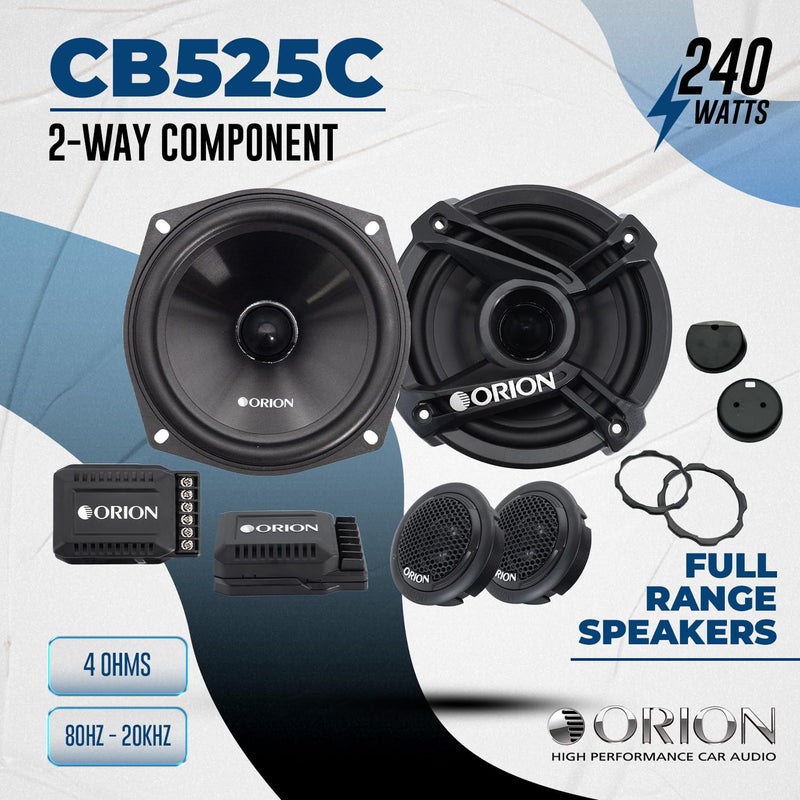 ORION Cobalt Series CB525C 2-Way Car Audio Component System - 5.25â€ Speakers, Full Range, Enhanced Bass, 240W, 4 Ohms, Easy Installation, 1â€ Silk Dome Tweeter, External Passive Crossover (Pair) - Image 2